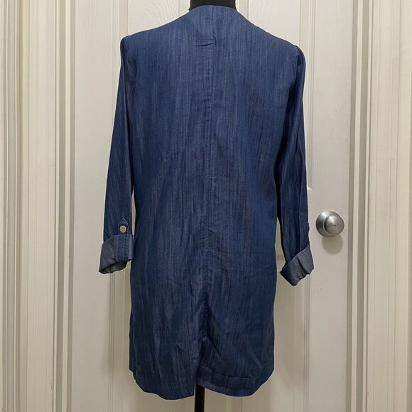Jaclyn Smith Open Front Waterfall Cardigan‎ Chambray Faux Denim Dark Blue Small - Picture 3 of 9